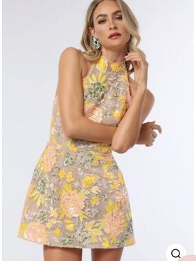 NWT HELSI Sara Floral Halter Sequin Dress